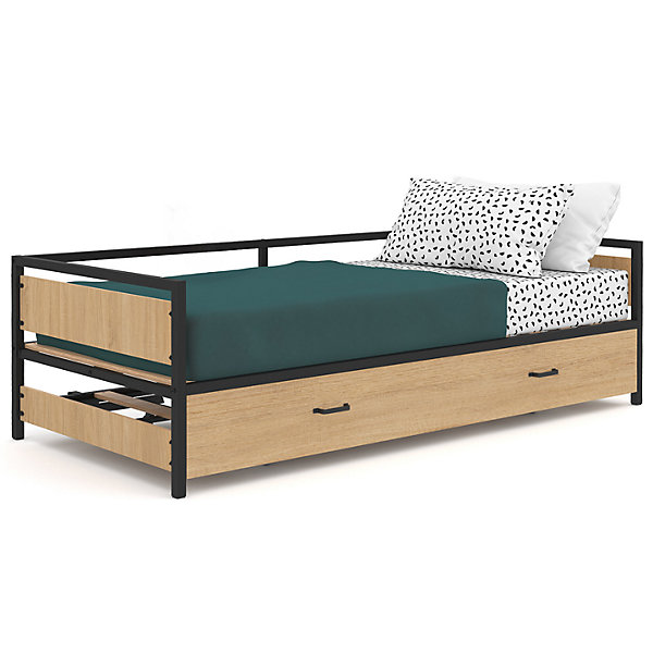 Lit banquette 90 x 190 cm DETROIT convertible 180 x 190 cm style industriel