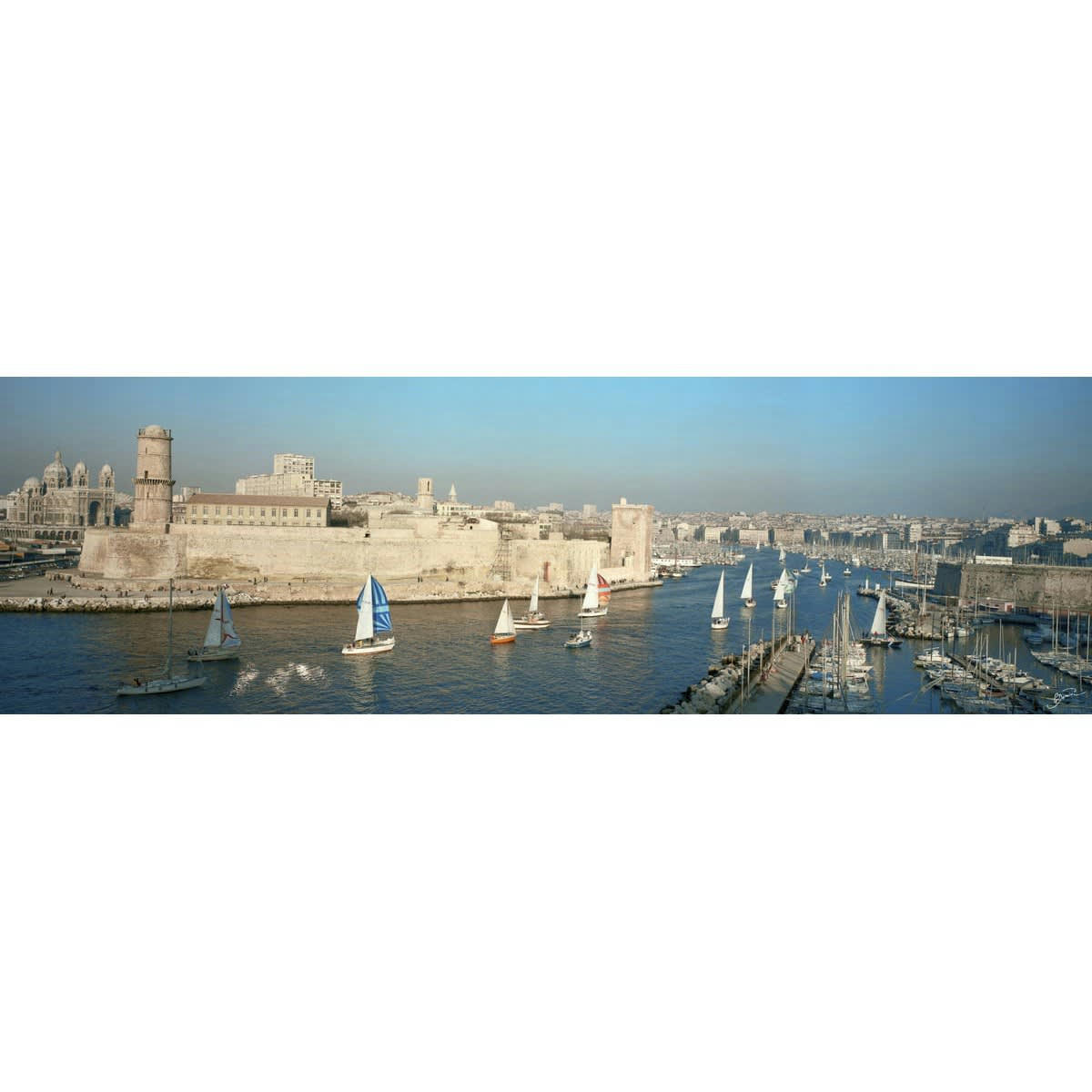 MER - Tableau sur toile entrée du vieux port 30x97 cm