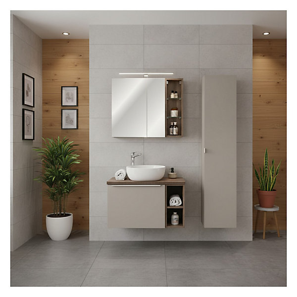 Meuble de rangement salle de bain taupe avec miroirs60 cm1 porte et tablettes
