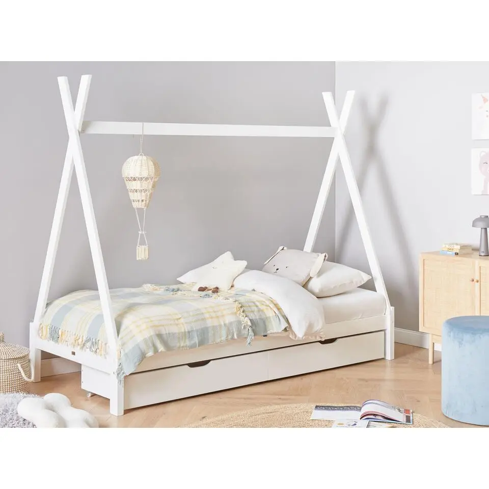 DEVAY - Kinderbed met opbergruimte - Wit - 90 x 200 cm - Grenenhout