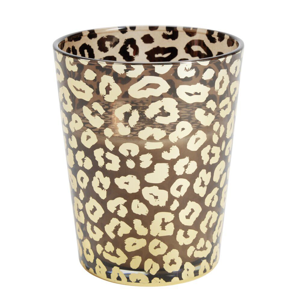 Bougie XXL dans pot en verre motif léopard senteur oud 75H