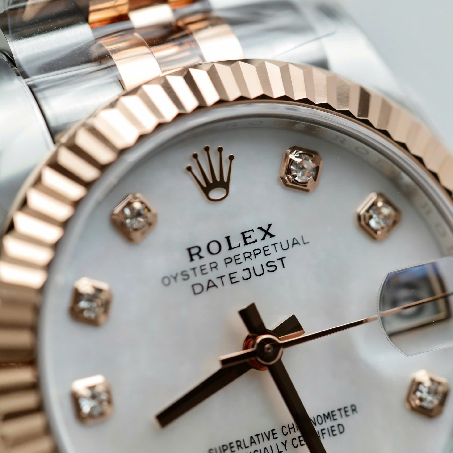 Rolex Datejust SS/RG Plated White Enamel Dial CZ Diamonds 31mm Jub THBF Replica