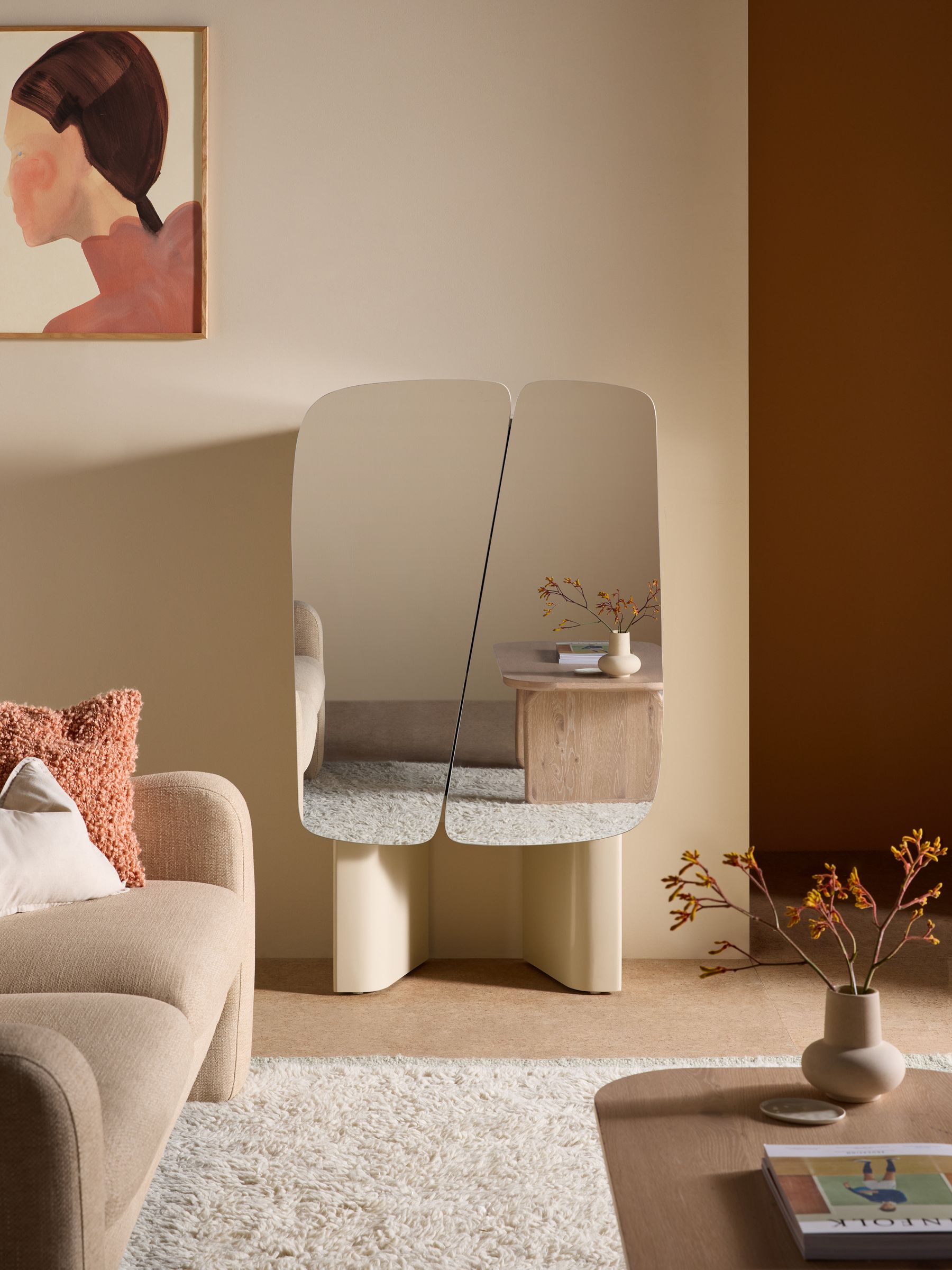 Mariella Highboard in Natural Ecru and Mirror