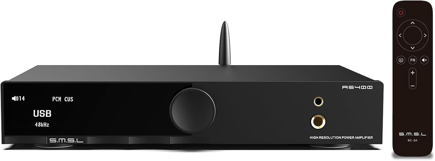 SMSL AS400 MA5332MS Power Amplifier CS43131 165W x 165W DAC Headphone Amp, USB/Coax/Opt/HDMI ARC/RCA/Phono Input 2.1 Channel Speaker/Subwoofer 4.4mm/6.35mm Headphone Output, MQA DAC Class D Amplifier