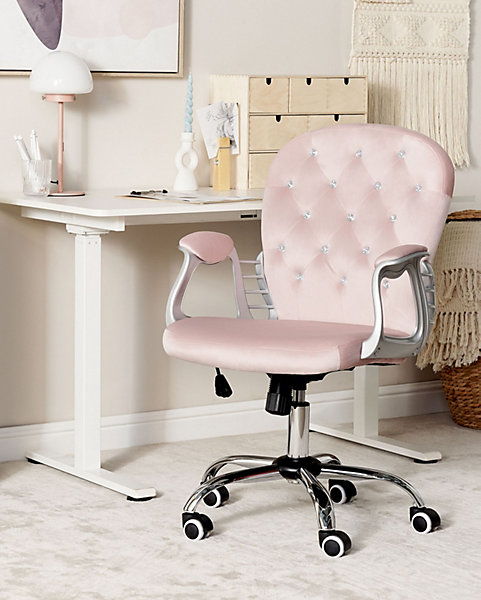 Chaise de bureau PRINCESS Velours Rose pastel