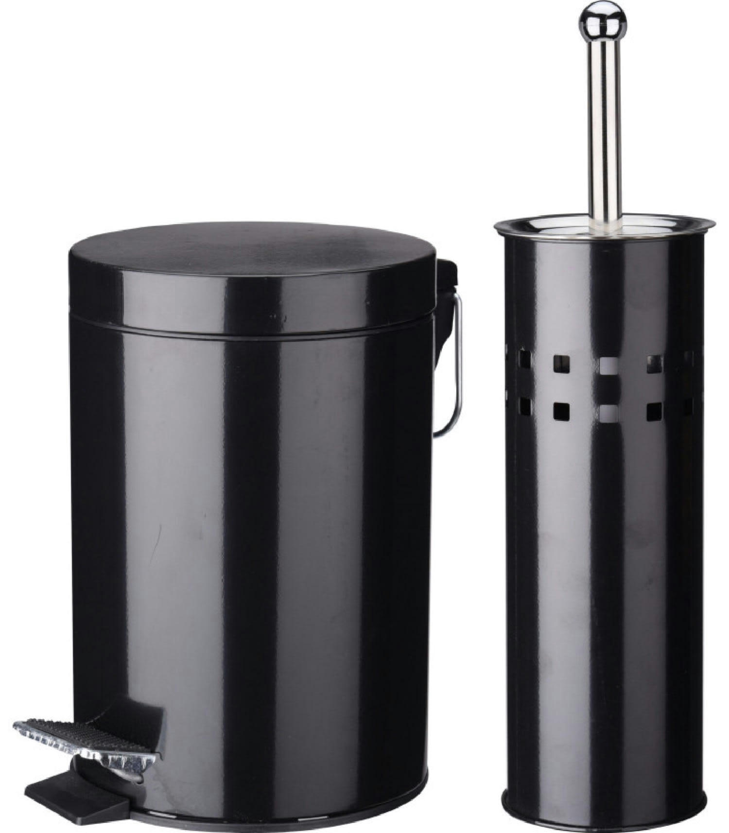 MÉTAL - Poubelle de salle de bain 3L + brosse WC métal noir