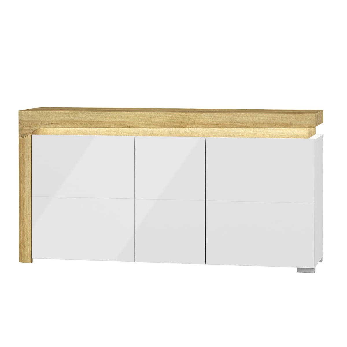 - Buffet 3 portes LED inclus stratifiés blanc et naturel