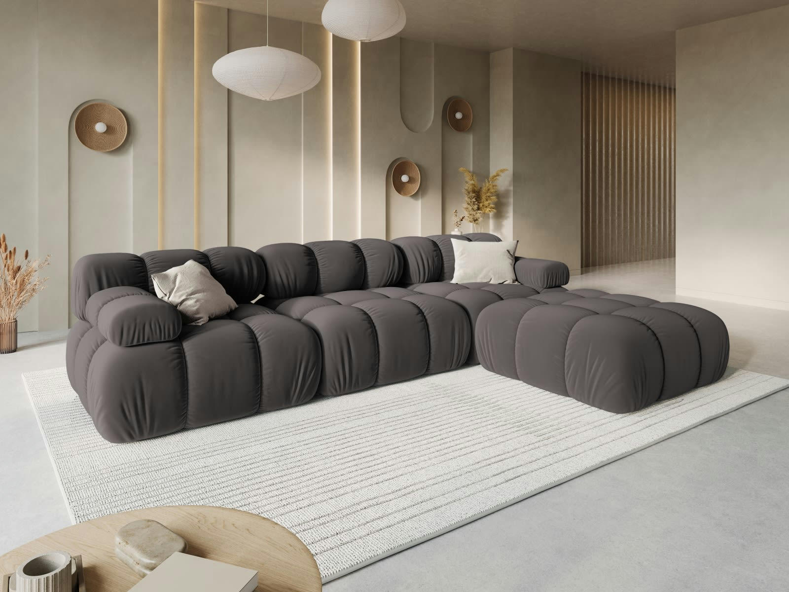 BELLIS - Canapé modulable 3 places en tissu velours gris foncé
