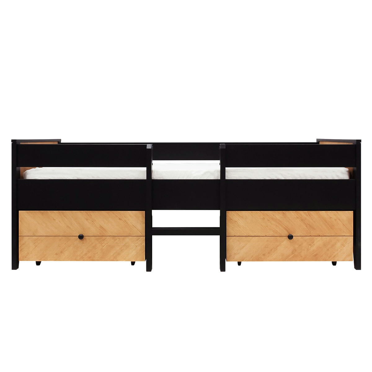 JOB - Lit 90x200 2 tiroirs de lit sommier inclus noir naturel naturel