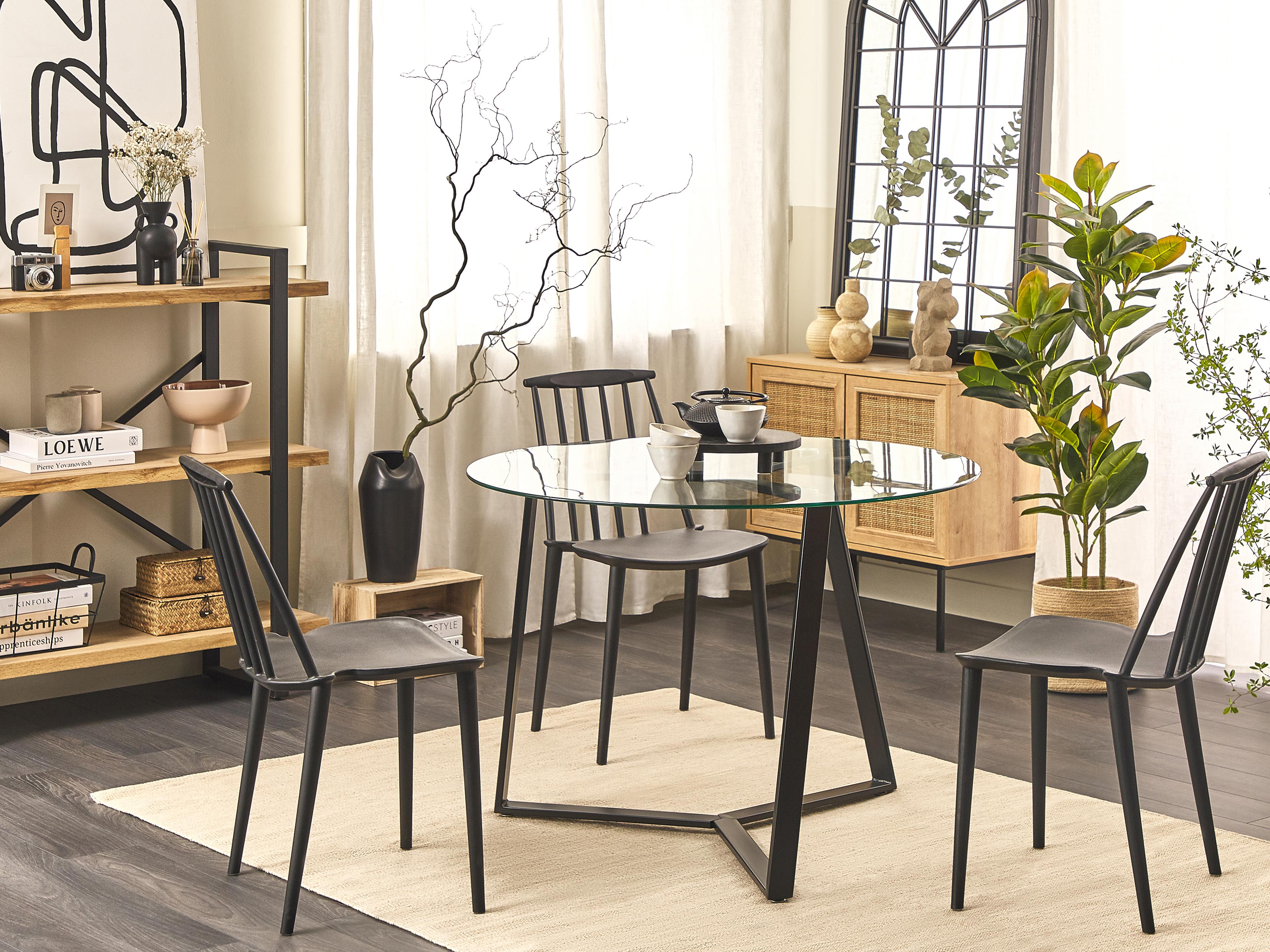 Dining Table KEBRI Black 100 cm 100 cm Tempered Glass