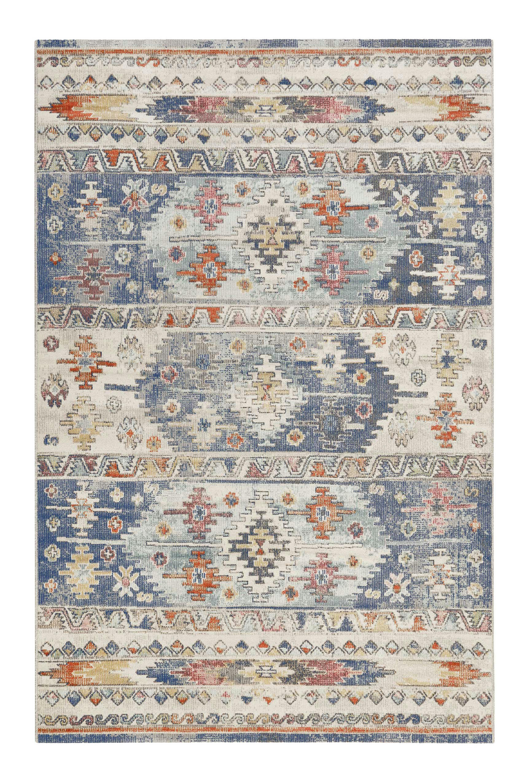 ELWOOD - Tapis exterieur plat motif kilim vintage bleu 170x120