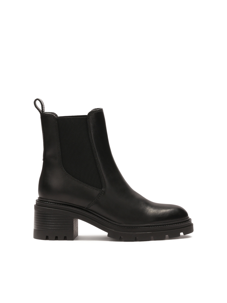 Black Chelsea boots with wide heels
