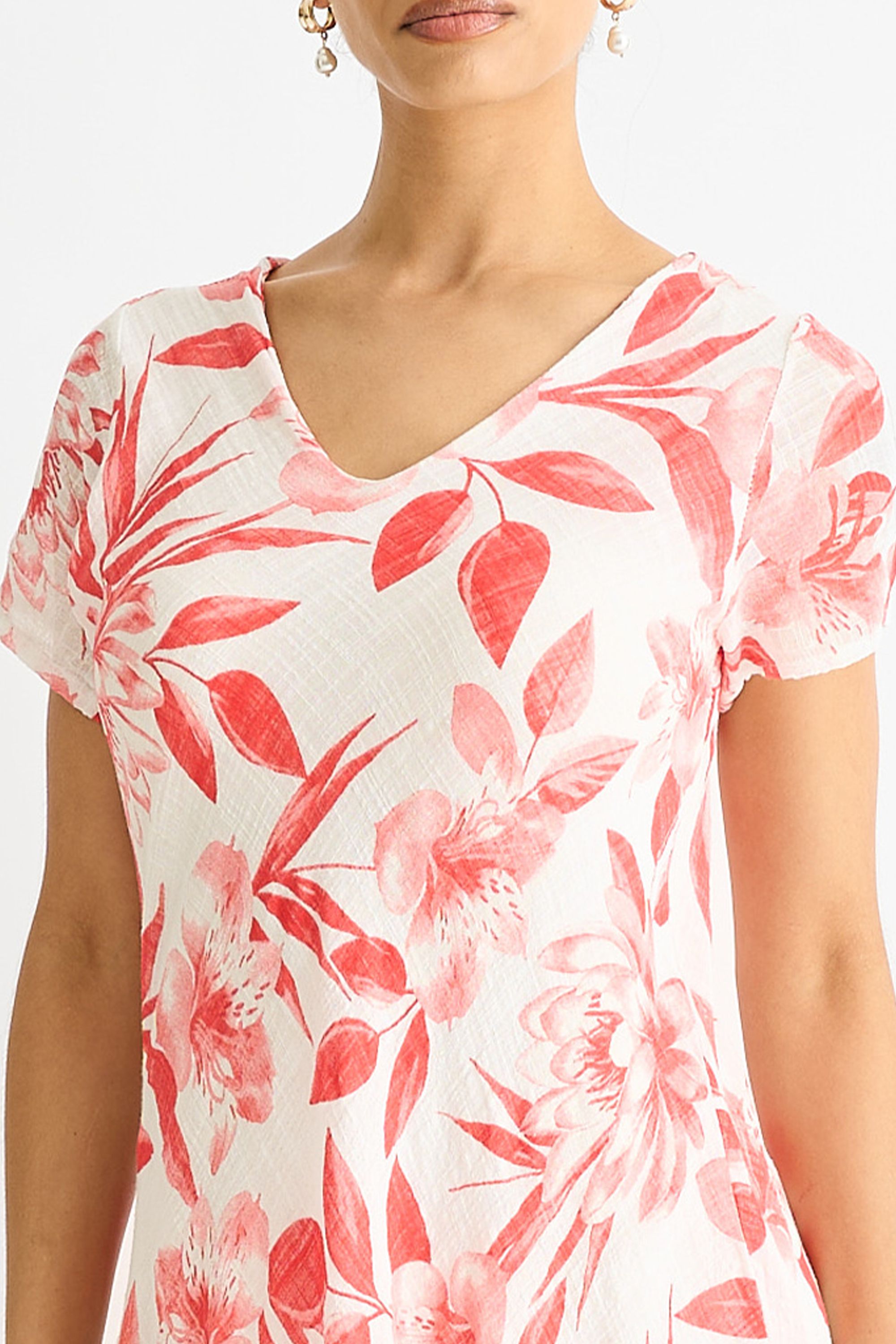 Gini London Red Floral Print Cotton V Neck Dress