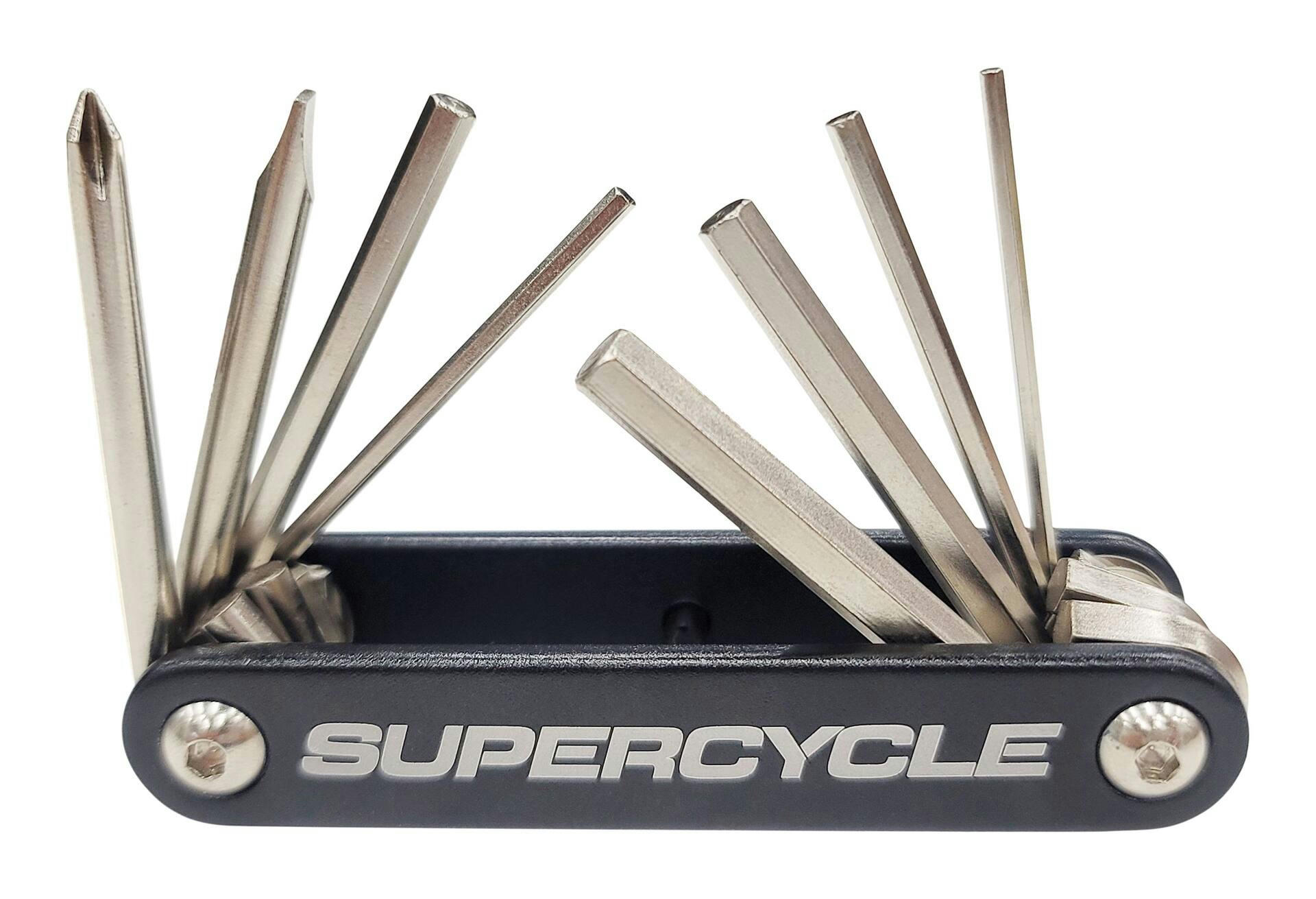 Supercycle Bicycle Multi-Tool for Maintenance and Repair, Nickel-Plated, Black