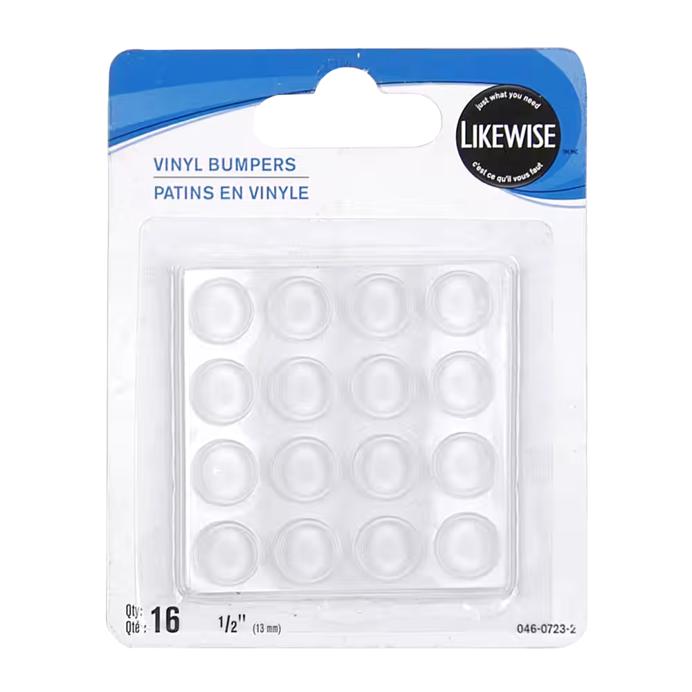 Self-Adhesive Round Vinyl Bumpers, 1/2-in, Clear, 16-pc