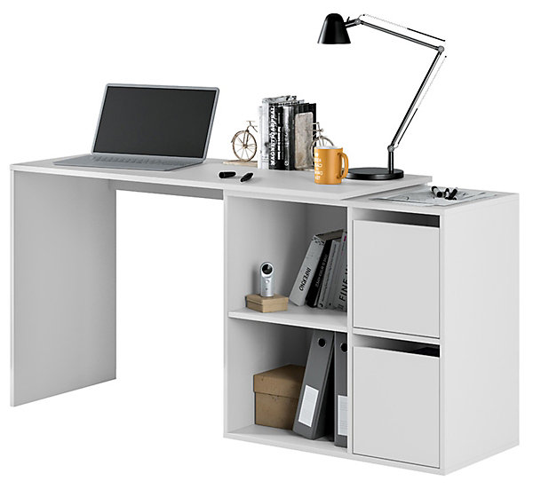 Bureau avec 2 niches et 2 portes coloris Blanc Artik en MDF - L. 120 x P. 77 x H. 74 cm