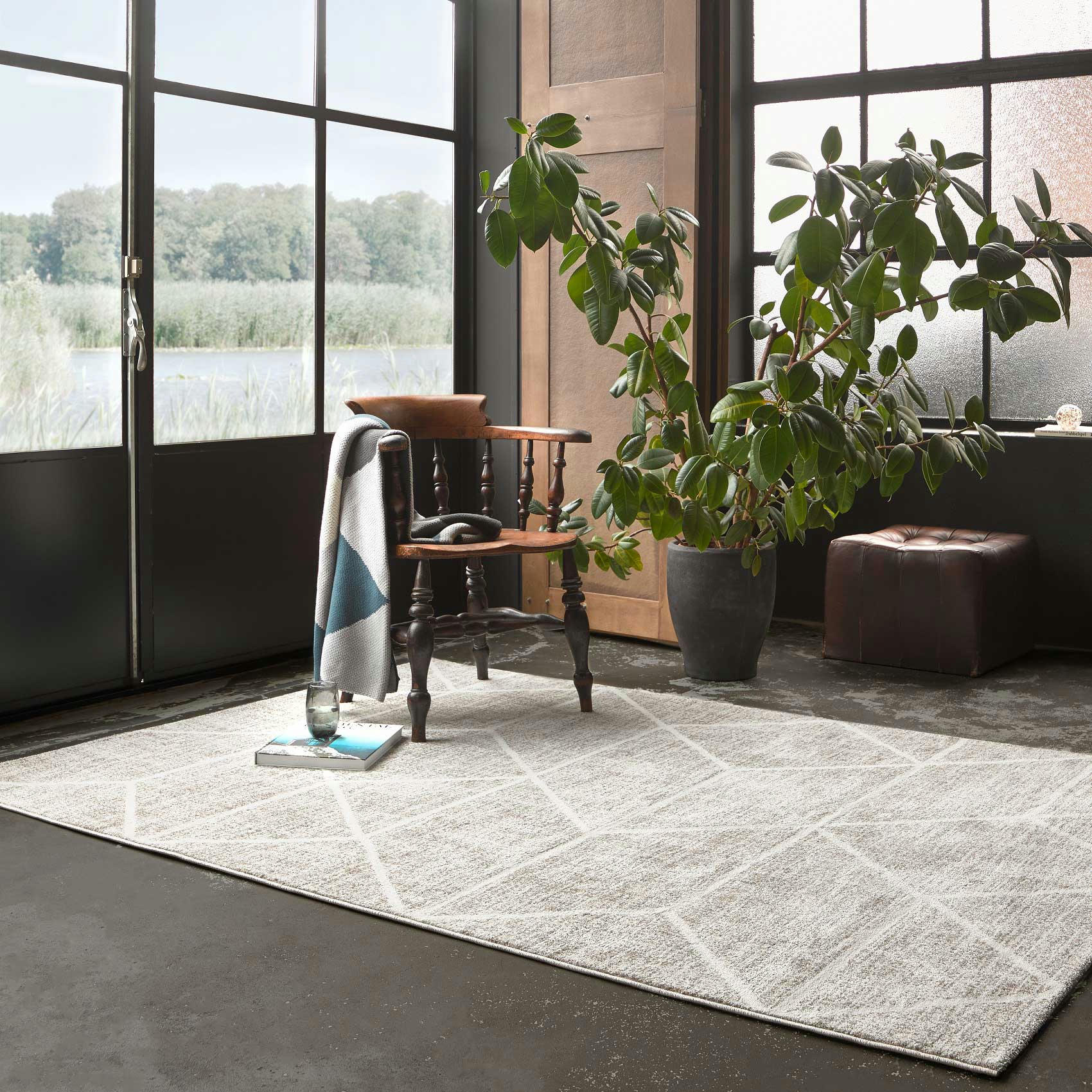 BOSSA LOUNGE - Tapis graphique motif ivoire gris beige 170x120