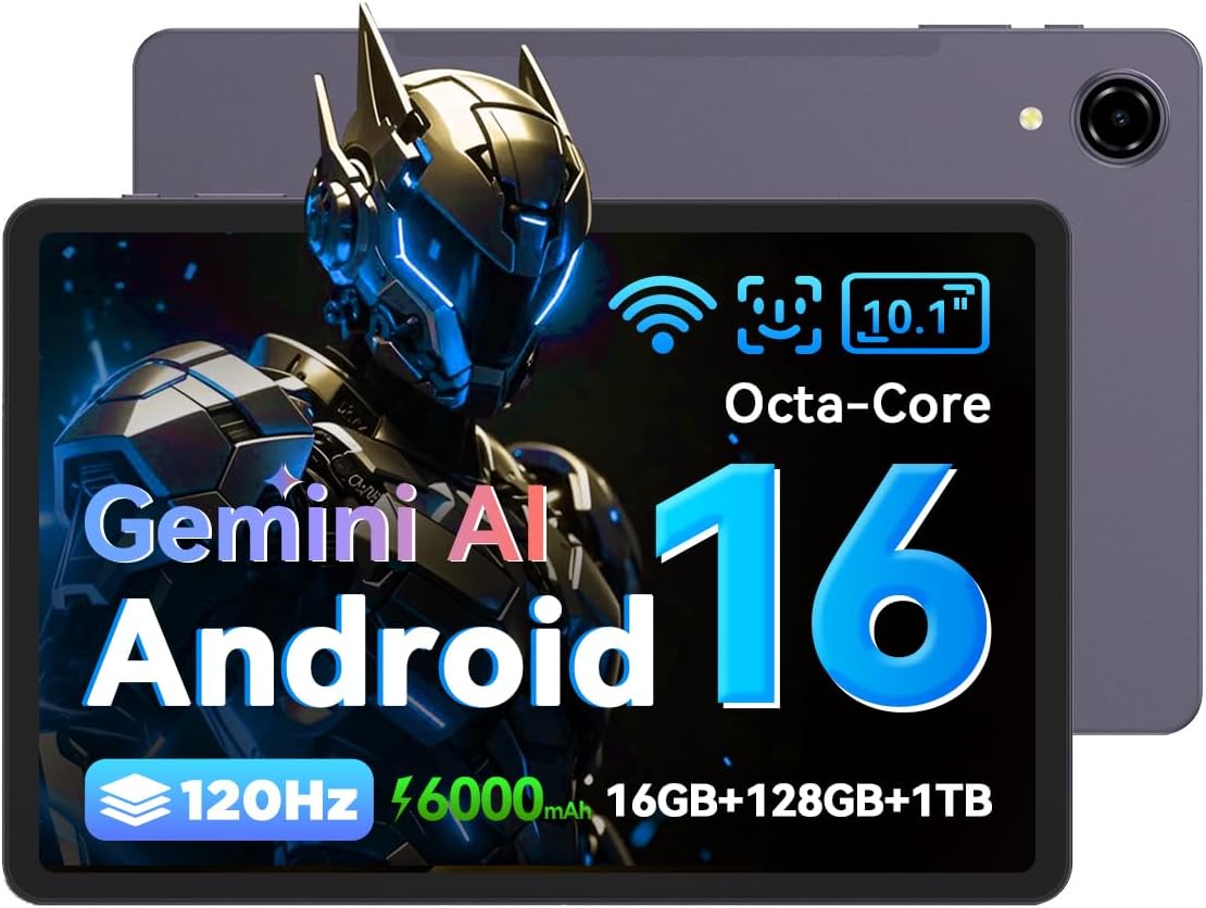 10.1 inch Android 16 Tablet with Gemini AI丨120Hz HD in-Cell Screen丨16(4+12) GB RAM 128GB ROM 1TB TF丨Octa-Core丨Widewine L1丨2.4G/5G WiFi+BT 5.0+GPS丨6000mAh丨Bpad 10 SE