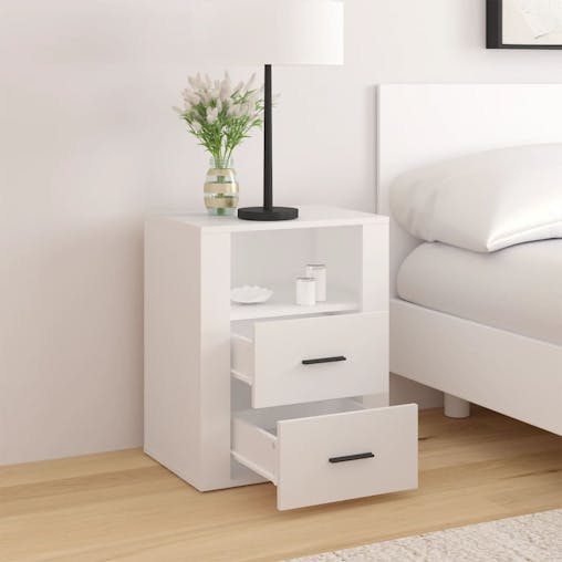 NNEVL Bedside Cabinet White 50x36x60 cm Engineered Wood