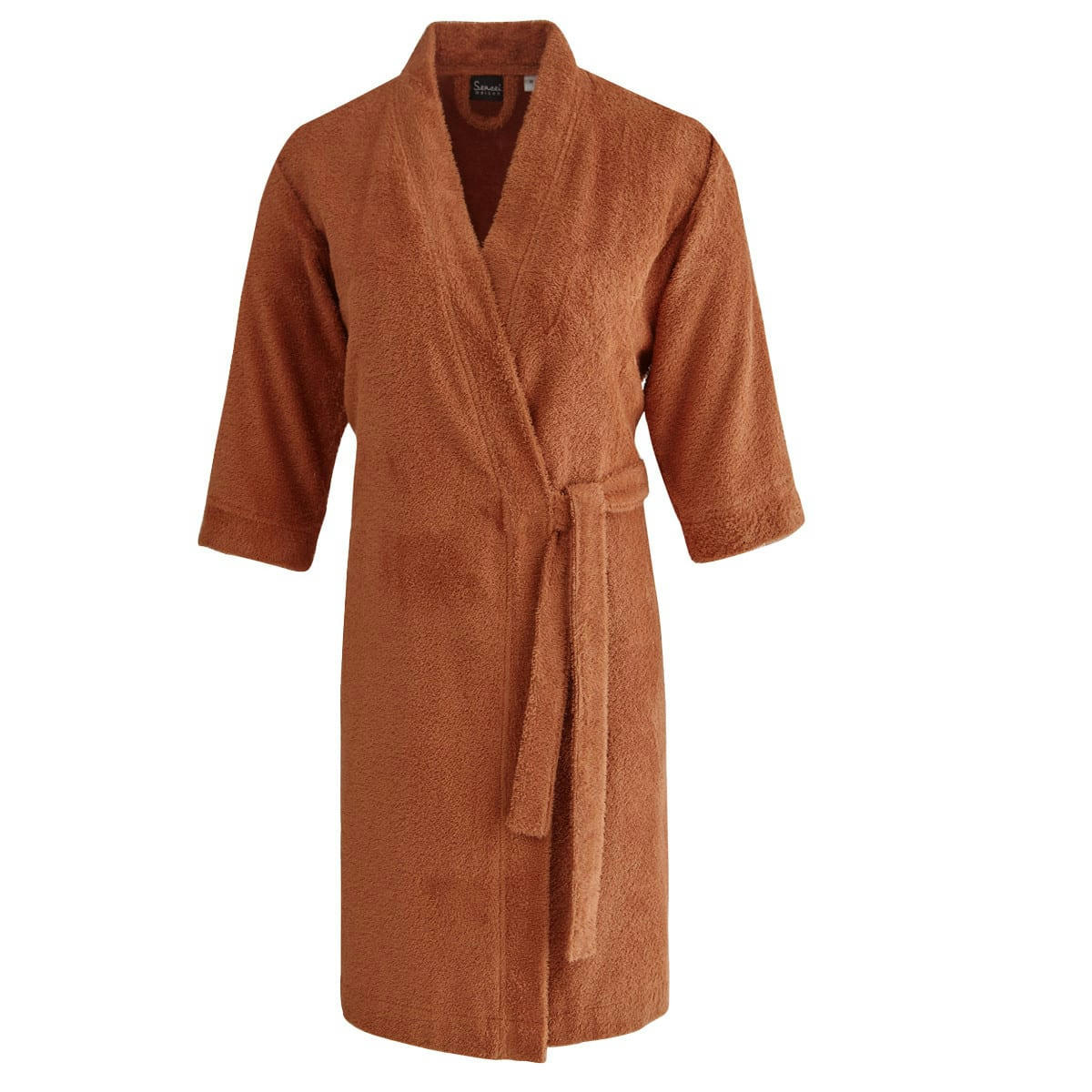 KIYO - Peignoir léger mi-long en coton peigné Brique M