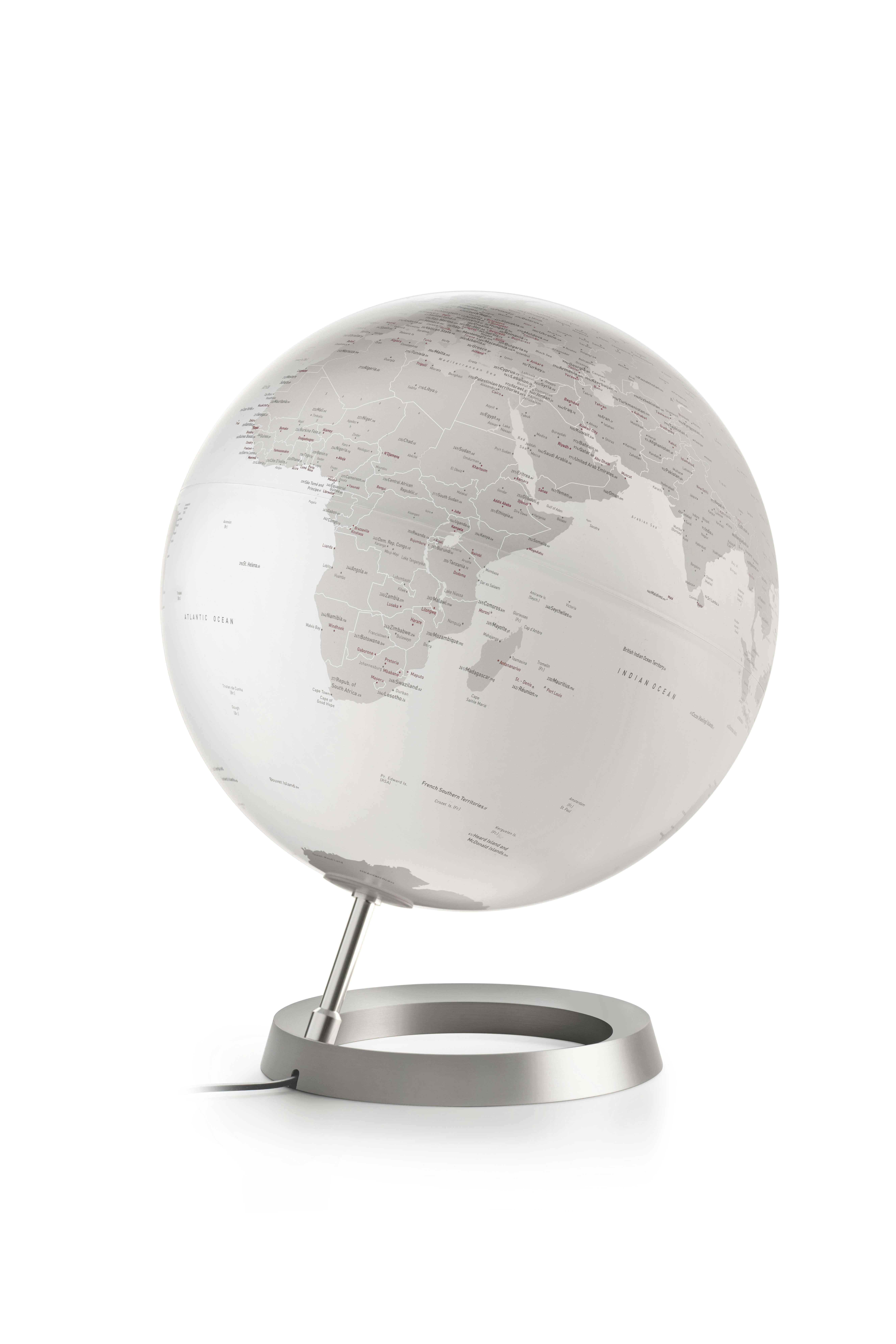 VISION WHITE - Globe terrestre de design 30 cm  lumineux  textes en anglais