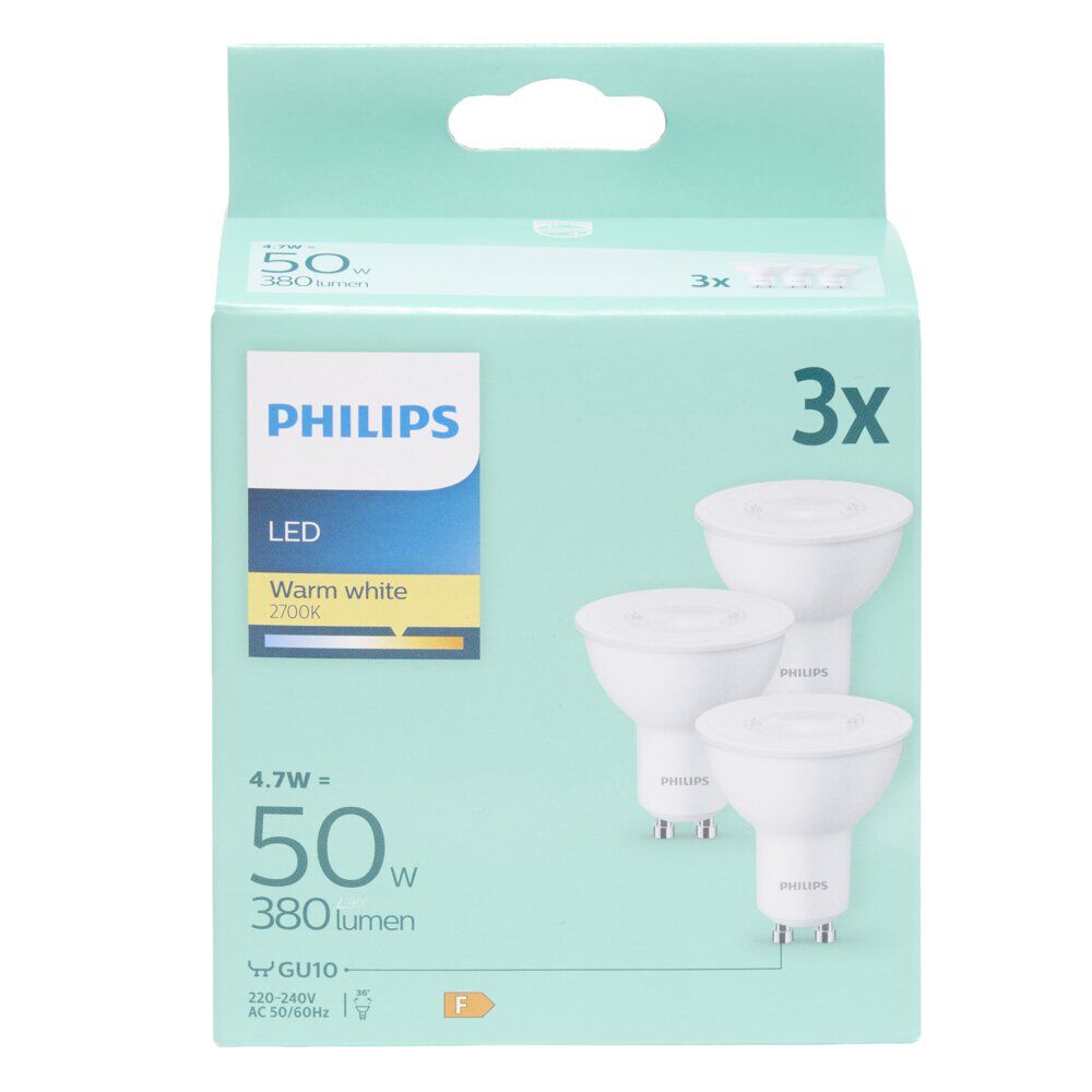 Ampoule LED GU10 X3 éclairage blanc chaud L6X5XH6 cm 50 W