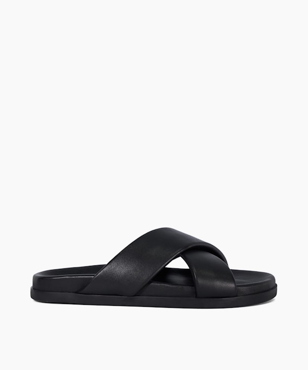 Isaacs Black - Leather Cross Strap Sandals
