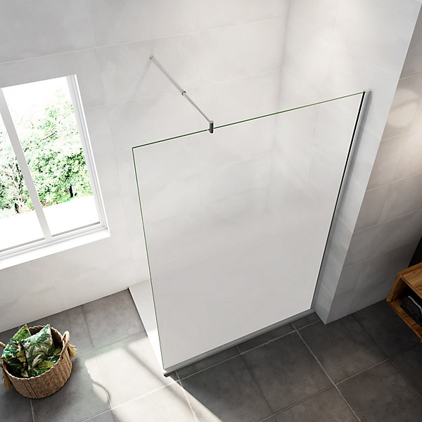 Paroi de douche sérigraphié Brume en 8 mm verre - 100 x 200 cm - Profilé chrome avec Barre de stabilisation extensible 70-120cm