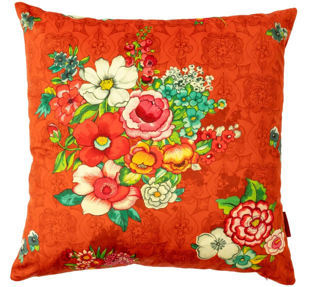- Housse de coussin velours imprimé fleuri orange 45x45 cm