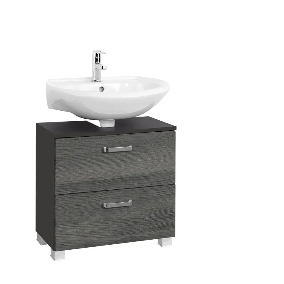 Wastafelonderkast Bobbi 60cm 1 deur en 1 lade - grafiet/grijze eik