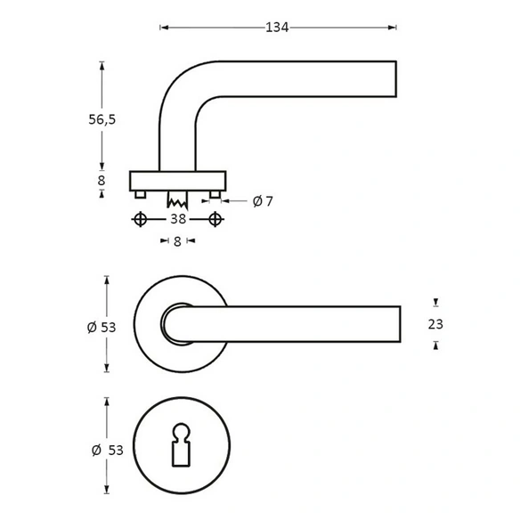Türdrücker »Blok«, D.53x8mm BB-Rosetten