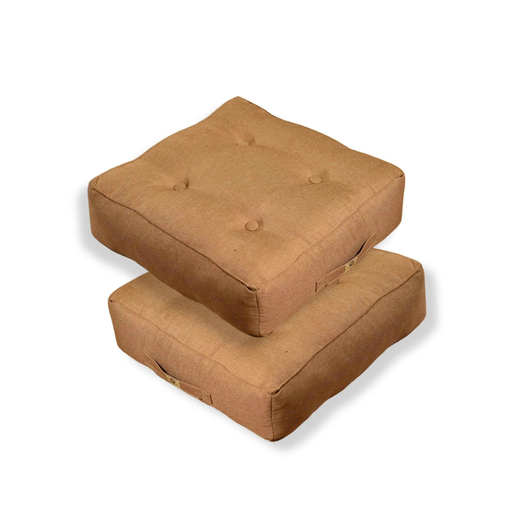 - Lot de 2 coussins de sol effet lin 54 x 54 x 18 cm - marron clair