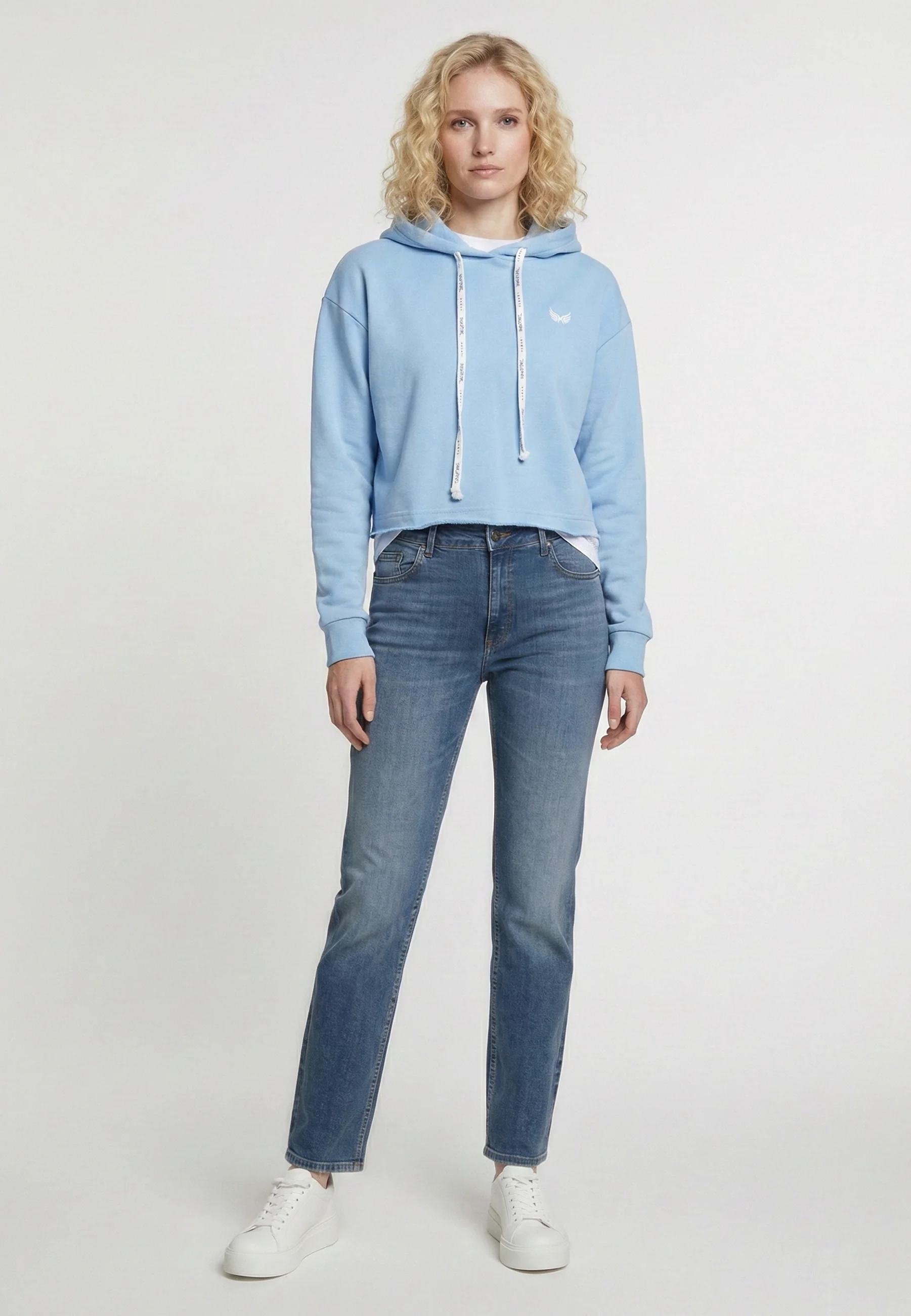 Sweat à capuche regular bleu ciel coton LOICIA