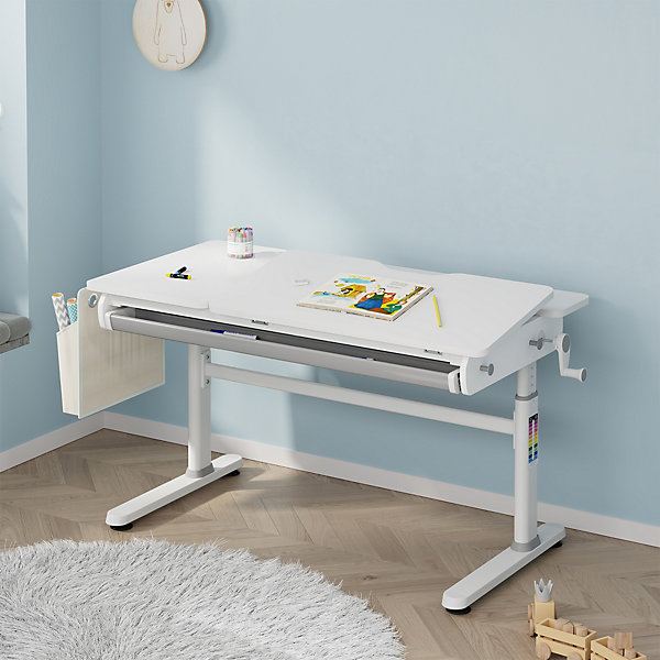 Bureau enfant réglable en hauteur Kuosa 120 x 60 cm gris blanc en.casa
