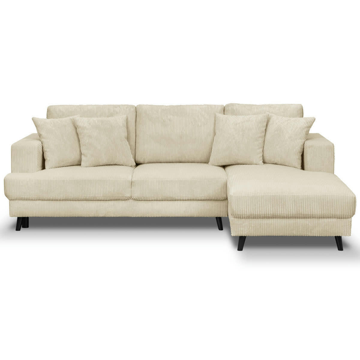 MARCEAU - Canapé d'angle droit convertible 4 places en velours côtelé beige