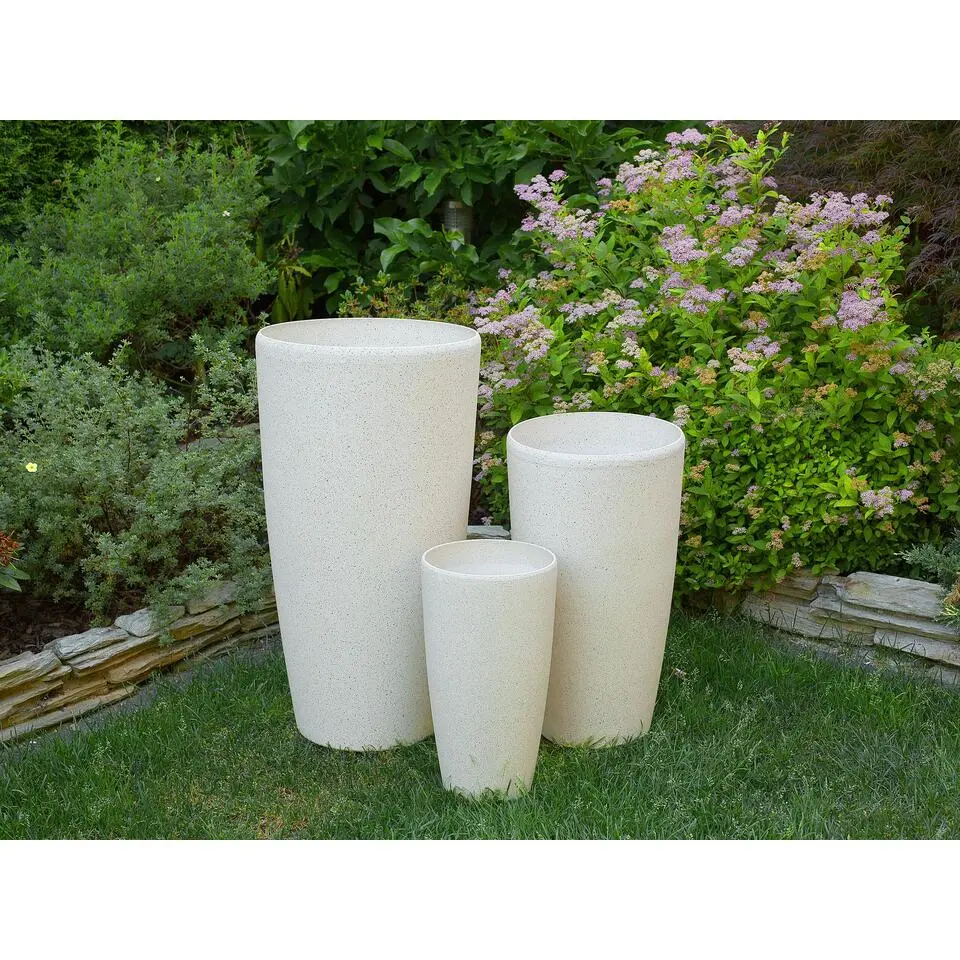 ABDERA - Bloempot set van 2 - Beige - Groot - Stenenmix