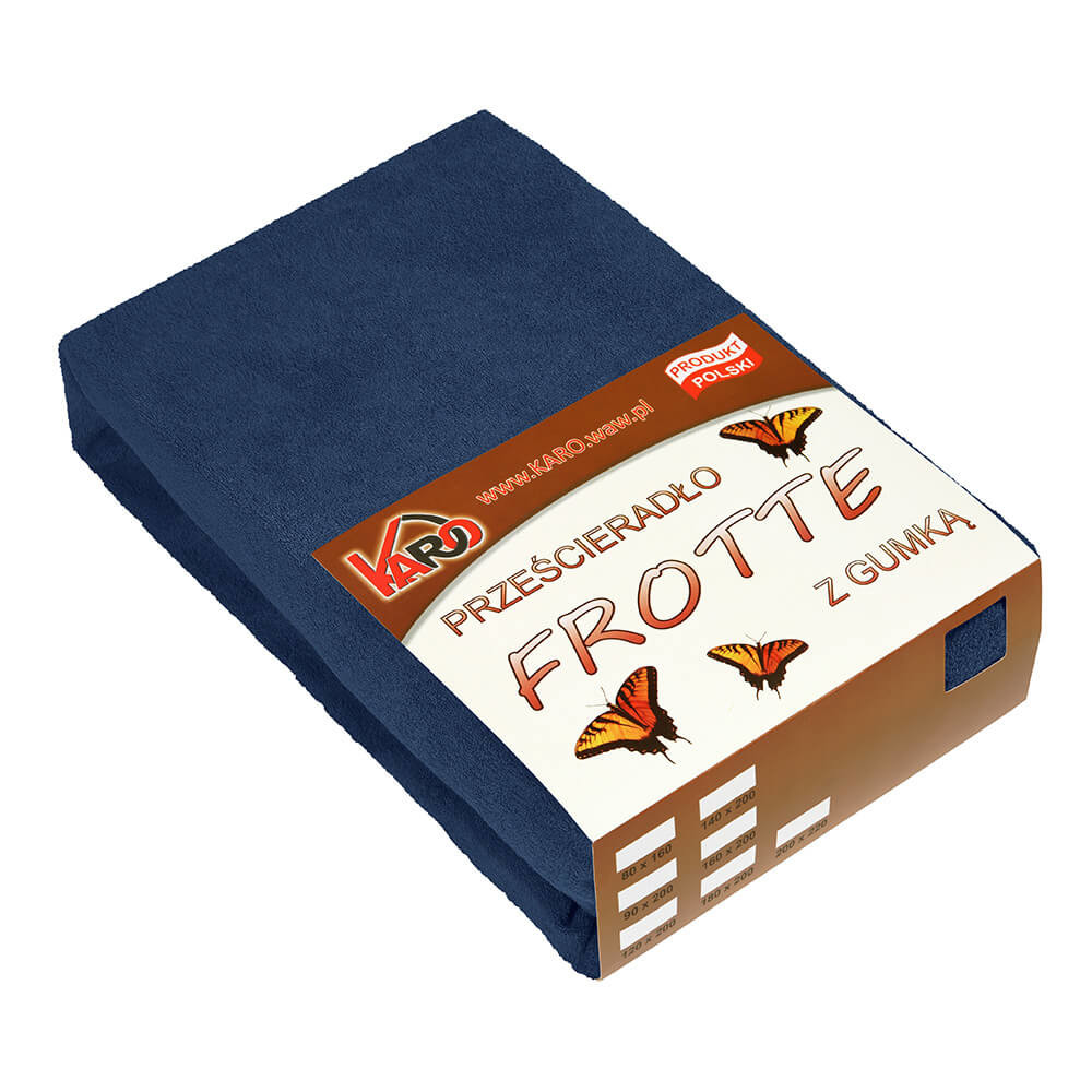 Prześcieradło frotte z gumką 80x160 granatowe 034 KARO