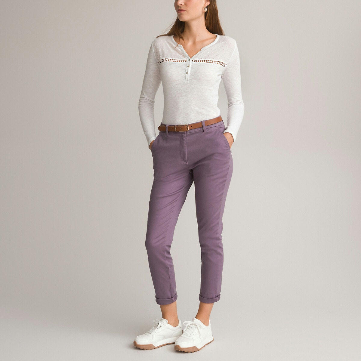 T-shirt col tunisien, pur coton flammé