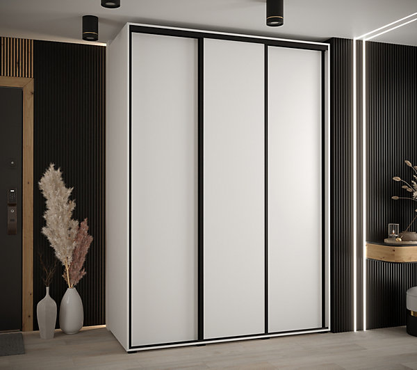 Armoire Cannes 1 à Portes Coulissantes 205,2/170/60 3 Portes (blanc,blanc.noir)
