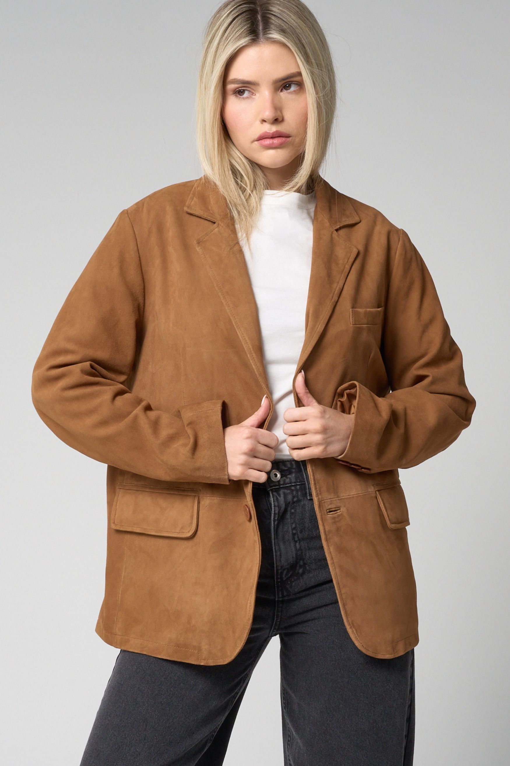 Barneys Originals Oversized Tan Suede Blazer