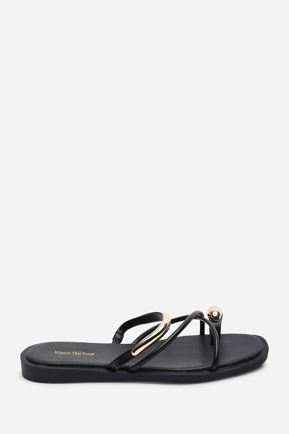 Where's That From Zelina Strappy Metal Toe Loop Slide On Sandal