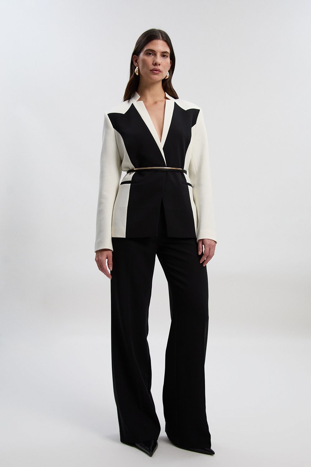 KarenMillen Compact Stretch Colour Block Tailored Single Breasted Blazer