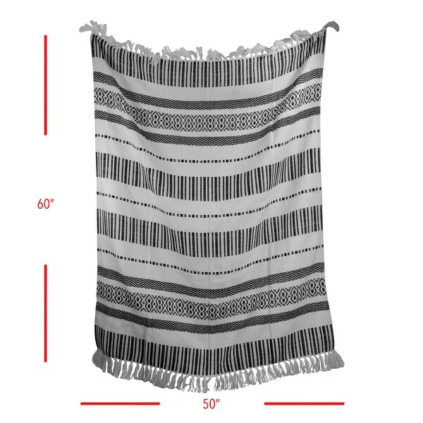 Foreside Home & Garden Boho Pattern Hand Woven 50 x 60 inch Outdoor Safe Throw Blanket with Hand Tied Tassels