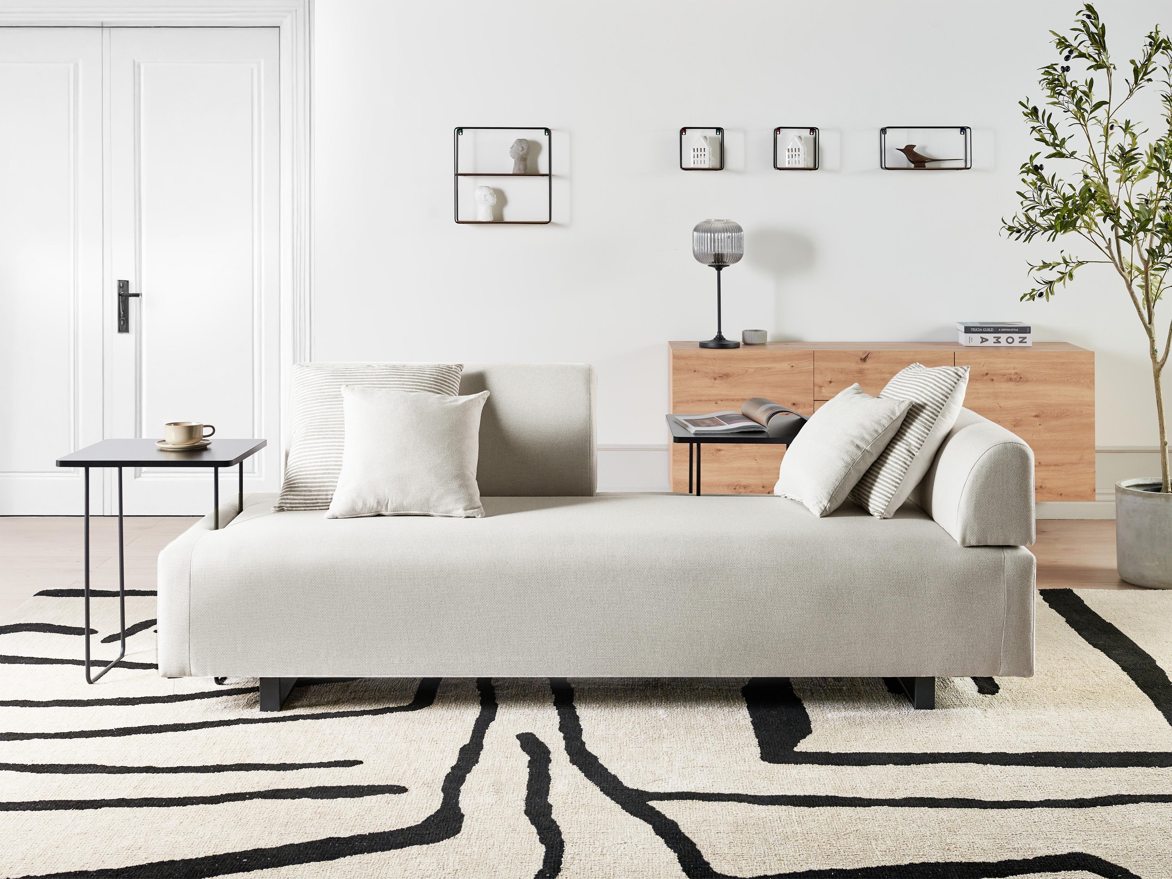 Sofa 3 Seater SOKNA Fabric Light Beige with Tables