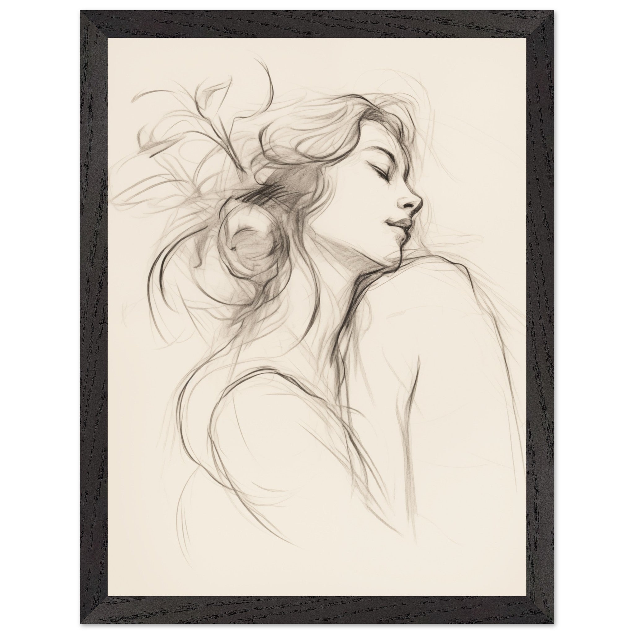 Artfulprints Poster met Lijst Abstract - Whispers of her  - 30x40 cm - Zwart / Wit