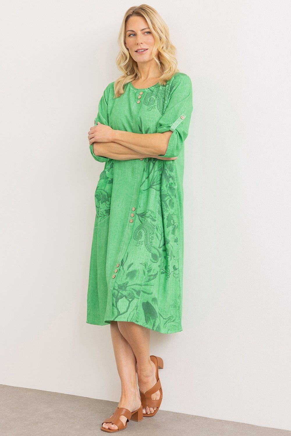 Klass. Printed Relaxed Fit Linen Blend Midi Dress