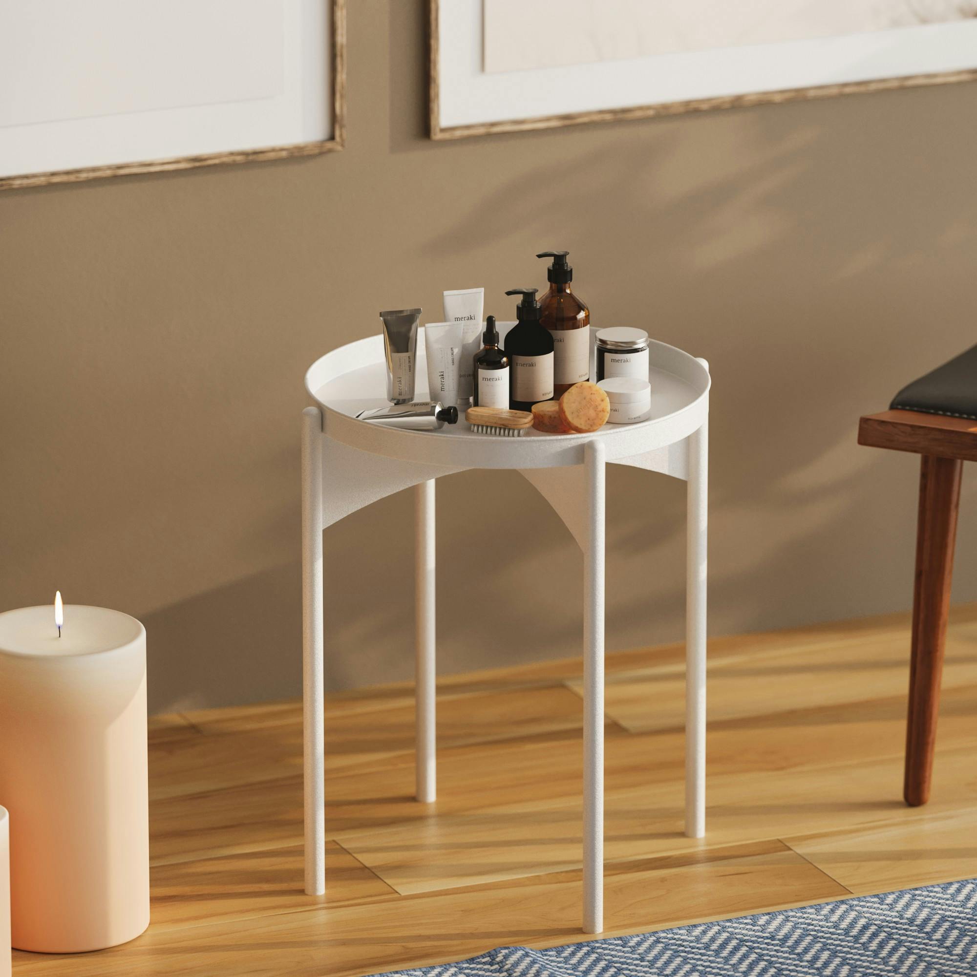 Petite table ronde blanche design & plateau assorti SFAX
