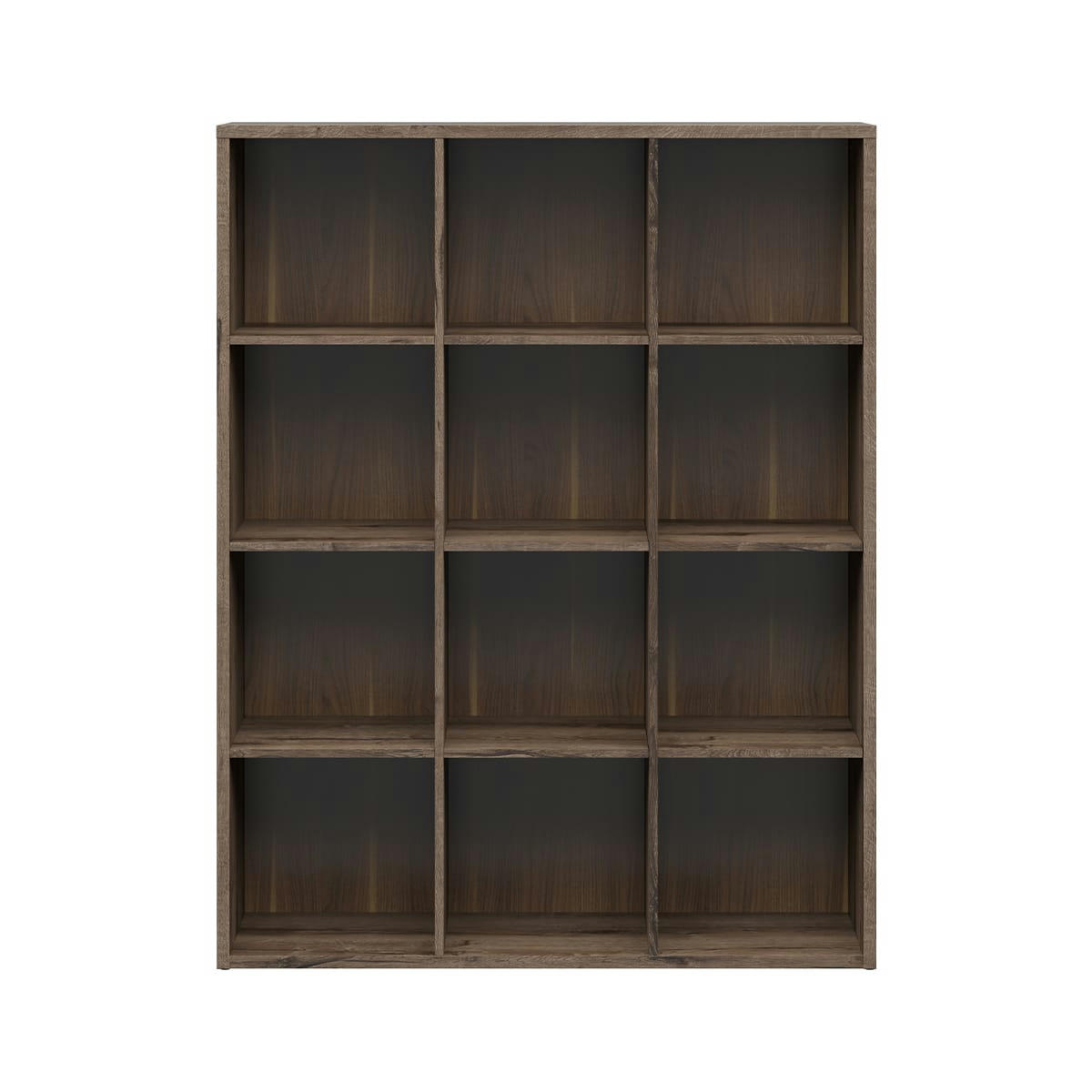 - Bibliothèque 12 cases stratifiés naturel foncé