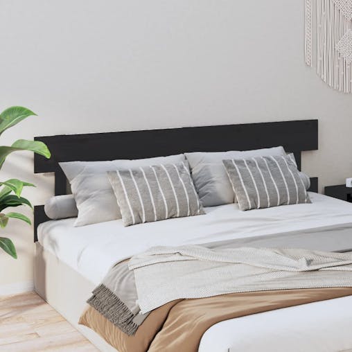 NNEVL Bed Headboard Black 184x3x81 cm Solid Wood Pine