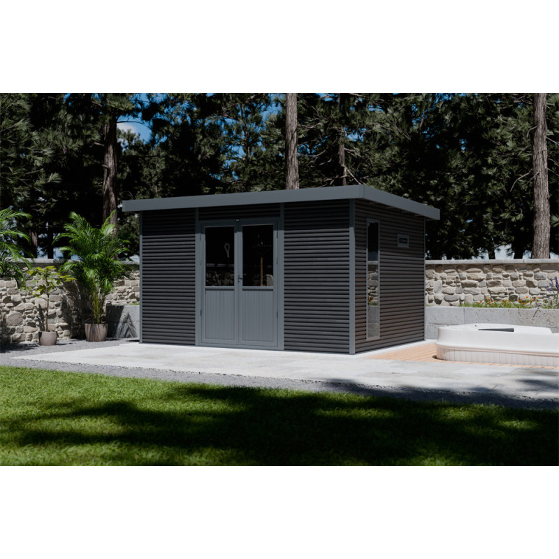 Abri de jardin en bois composite Onyx 43 anthracite 4,47 x 3,26 x 2,37 m BARAC